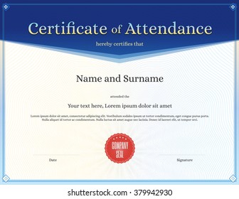 Certificate Of Attendance Template In Vector For Achievement Graduation Completion