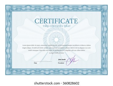 Certificate. Award background. Gift voucher. Template diplomas currency Vector illustration