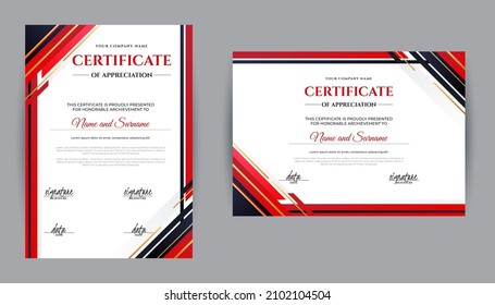 Certificate Award Design Template. A clean modern certificate with a gold badge. Certificate border template with luxury and modern line pattern. Diploma Certificate vector template