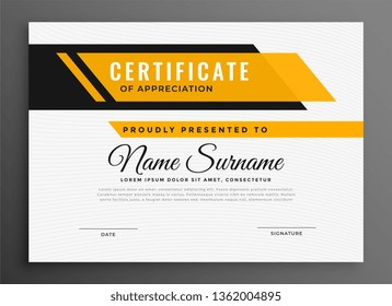 Certificate Award Diploma Template In Yellow Color