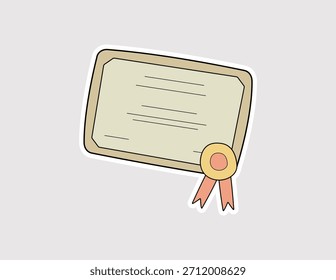 Certificate award sticker. A hand-drawn vector certificate with a ribbon, perfect for achievement, graduation, and recognition themes