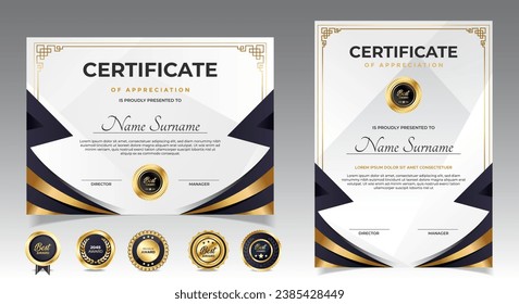 Certificate award template with badges design for company, business or school education. vector