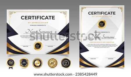 Certificate award template with badges design for company, business or school education. vector