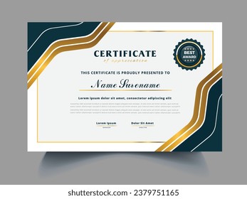 Certificate award template with geometric and stander blue color. Diploma vector template.