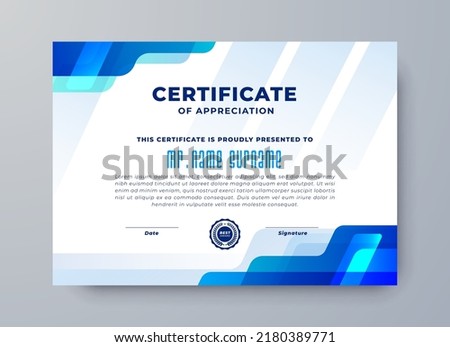 Certificate award template with geometric and stander blue color. Diploma vector template.