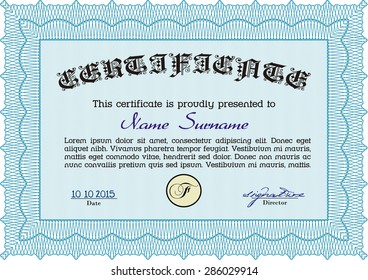 Zeugnis. Mit Hintergrund. Hervorragendes Design. Vektormuster, das in Währungen und Diplomen verwendet wird.