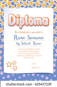 Certificate, background for kid at preschool or school vector illustration. Cute design for education and graduation diploma