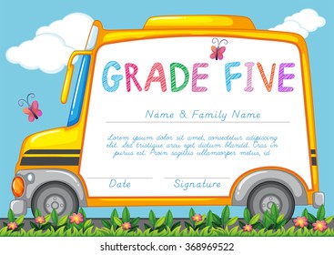 Certificate with background of schoolbus in the park illustration