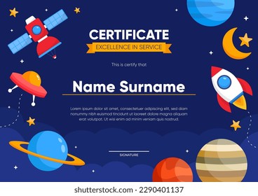 Certificate Background with Space Aeronautics Concept for Children School or Event