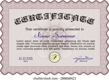 Certificate. With background. Vector pattern that is used in currency and diplomas.Cordial design. 