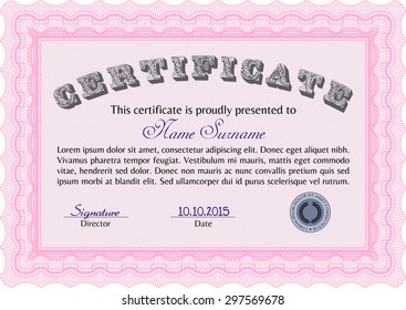 Certificate. With background. Vector pattern that is used in currency and diplomas.Cordial design. 