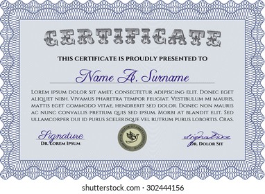 Certificate. With background. Vector pattern that is used in currency and diplomas.Cordial design. 