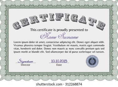 Certificate. With background. Vector pattern that is used in currency and diplomas.Cordial design. 