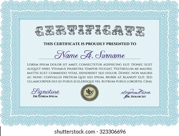 Certificate. With background. Vector pattern that is used in currency and diplomas.Cordial design. 