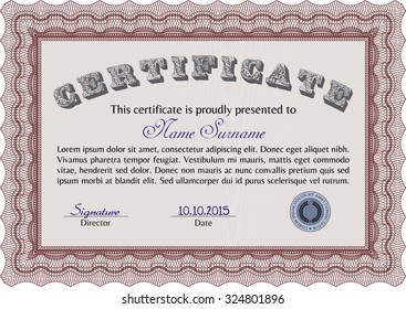 Certificate. With background. Vector pattern that is used in currency and diplomas.Cordial design. 