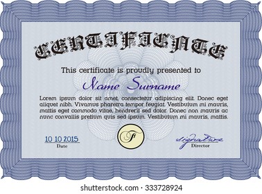 Certificate. With background. Vector pattern that is used in currency and diplomas.Cordial design. 