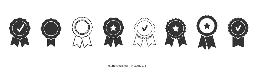 Certificate badge icon. Premium quality. Seal stamp. Achievement badge. Profile Verification. Quality mark. Vector check mark. Approval sign. Task done. Project completed.