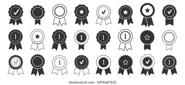 Certificate badge icon. Premium quality. Seal stamp. Achievement badge. Profile Verification. Quality mark. Vector check mark. Approval sign. Task done. Project completed.