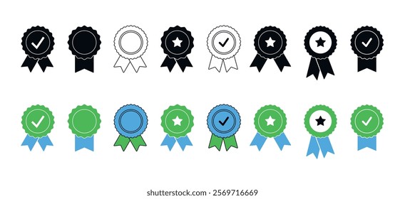 Certificate badge icon. Premium quality. Seal stamp. Achievement badge. Profile Verification. Quality mark. Vector check mark. Approval sign. Task done. Project completed.