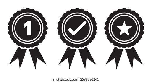 Certificate badge icon. Premium quality. Seal stamp. Achievement badge. Profile Verification. Quality mark. Vector check mark. Approval sign. Task done. Project completed.
