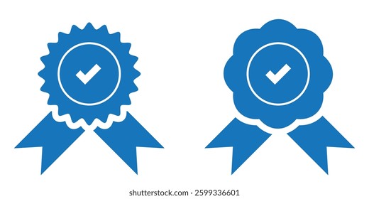 Certificate badge icon. Premium quality. Seal stamp. Achievement badge. Profile Verification. Quality mark. Vector check mark. Approval sign. Task done. Project completed.