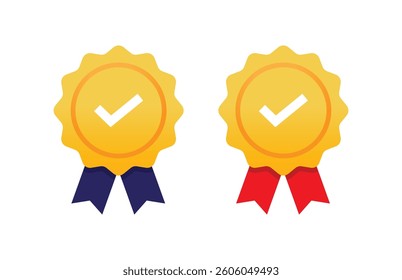 Certificate badge icon. Premium quality. Seal stamp. Achievement badge. Profile Verification. Quality mark. Vector check mark. Approval sign. Task done. Project completed.