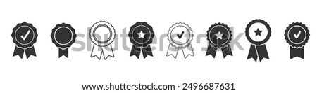 Certificate badge icon. Premium quality. Seal stamp. Achievement badge. Profile Verification. Quality mark. Vector check mark. Approval sign. Task done. Project completed.