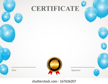 Certificate with balloons template vector illustration