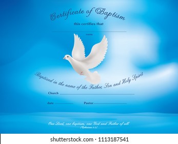 Certificate baptism template with dove