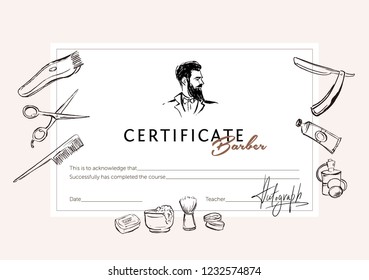 Certificate Barber School Stock Vector (Royalty Free) 1232574874