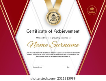 Certificate Blank. Red gradient triangles on white background., Vector illustration. Rhombus background