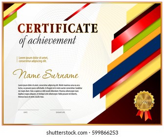 Certificate blank template designed with bright polygonal shapes and line texture on the background