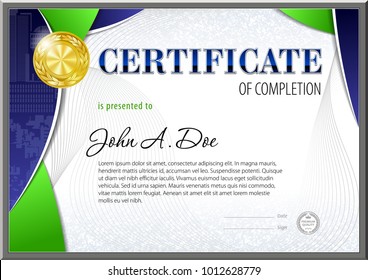 Certificate blank template designed with polygonal shapes around text area and textured background.