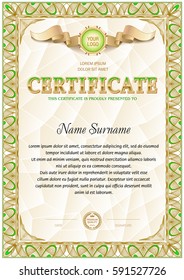 Certificate blank template designed in soft color gamma, vintage line shape frame border.