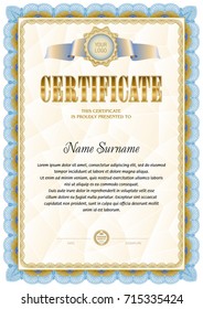 Certificate blank template. Light design and textured background. Two color gamma