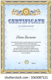 Certificate blank template. Line tangier element in frame border and background. Two colors design.