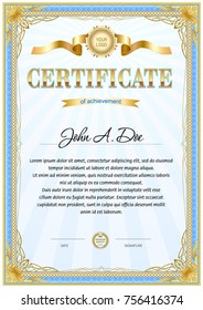 Certificate blank template with polygonal background under the sign and gold plated effects in the design elements.
