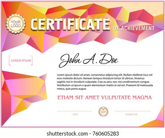 Certificate blank template. Polygonal gradient design, white text area background