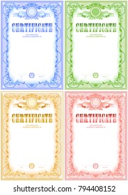 Certificate blank template set. Four samples in different color.