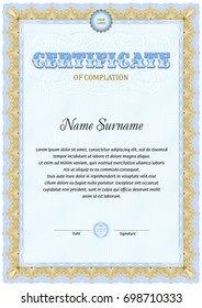 Certificate blank template. Tangier design in the frame border and relief effect in the background