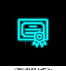 Certificate blue glowing neon ui ux icon. Glowing sign logo vector