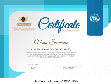 Certificate Blue and Gold Template Layout in A4 Size