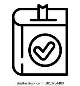 Icono del libro de certificados. Icono del vector del libro de certificados de esquema para el diseño web aislado en fondo blanco
