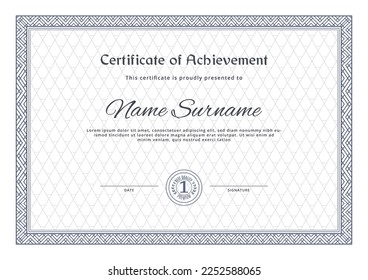 Certificate border. Blue ornamental frame for certificate blank, Vector illustration