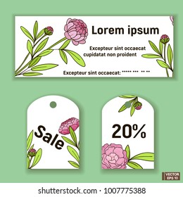 Certificate, card, labels with flowers.