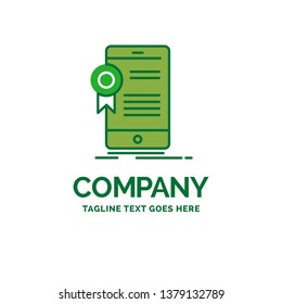certificate, certification, App, application, approval Flat Business Logo template. Creative Green Brand Name Design.
