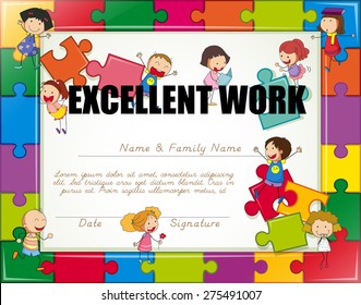 Certificate with children jigsaw border