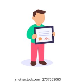 Certificate Collection, receiving approved official business documents, Flat vector character illustration
