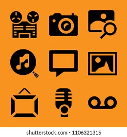 certificate, communicate, memory, deco, symbol and circle icon vector set. Flat vector design with filled icons. Designed for web and software interfaces