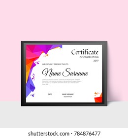 Certificate of Competetion on colorful abstract background.